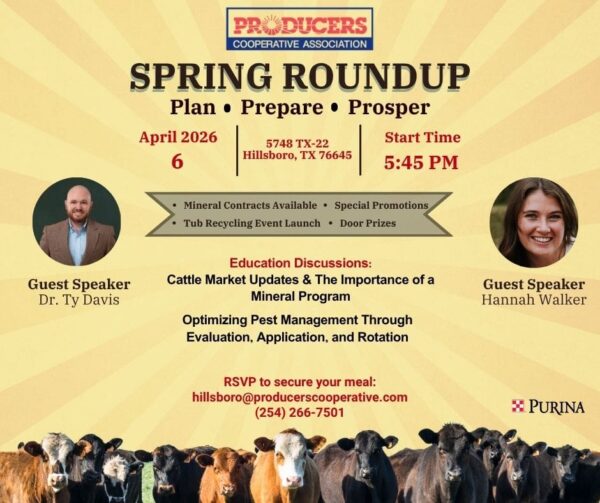 Spring Roundup Event in Hillsboro, Texas featuring cattle market updates, producer education, and guest speakers